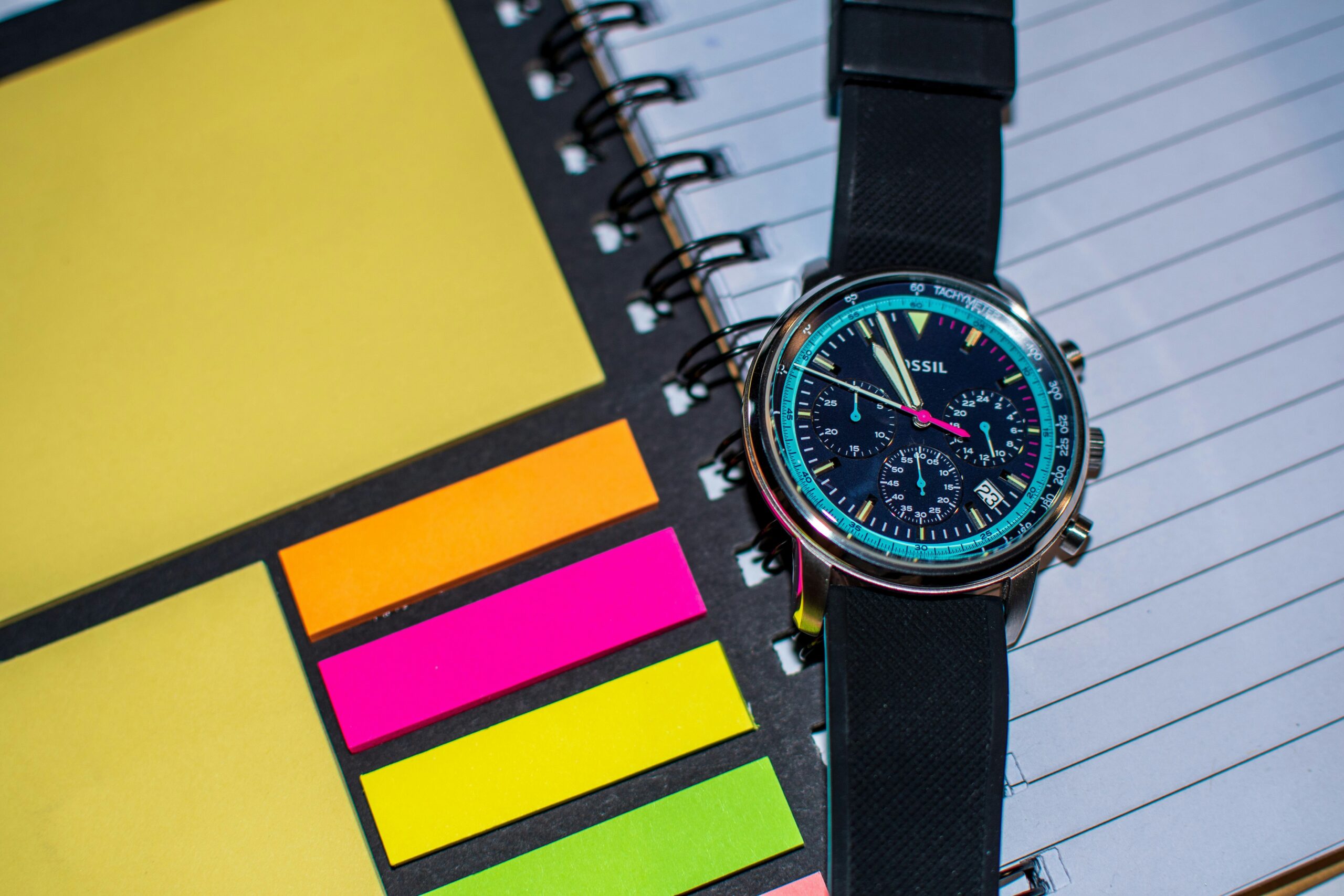 Two side-by-side images comparing matching outfits with contrasting watch colors