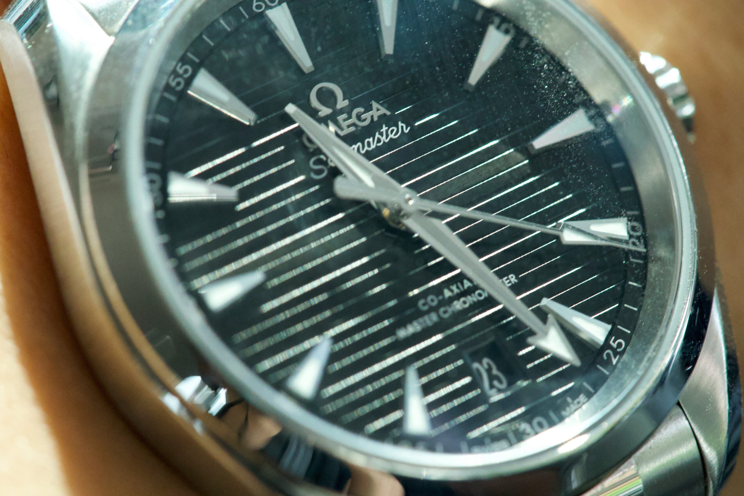 Close-up shot of a bronze watch material texture