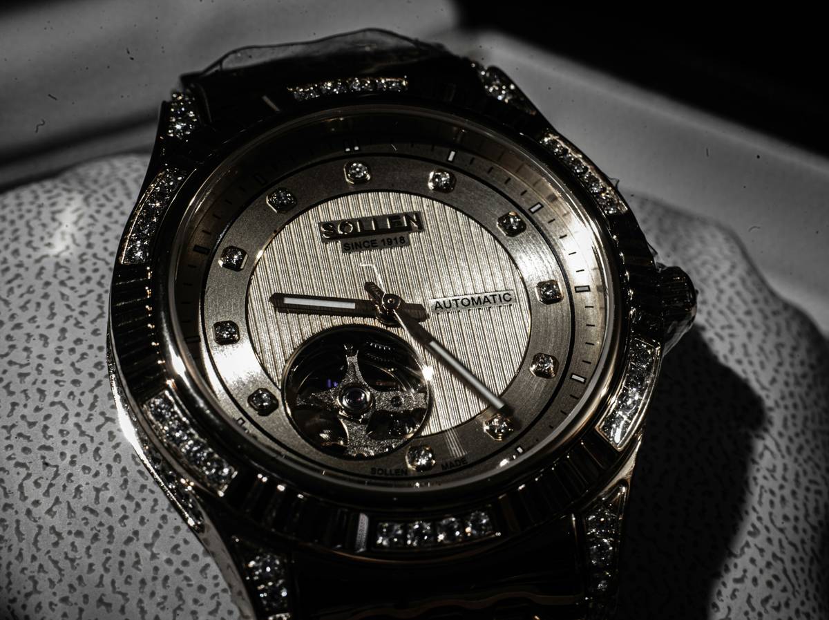Detailed view of a mechanical watch movement showcasing intricate gears.